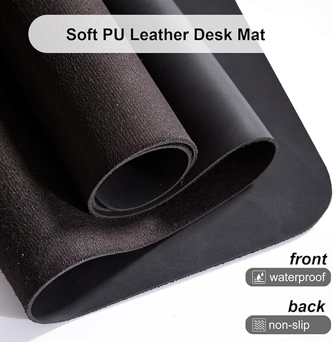Distressed Leather Desk Mat - Non-Slip PU Leather Desk Pad Protector - Large Waterproof Mouse Pad Computer Keyboard Desk Mat Desk Accessories for Office & Home (Black, 31.5"x 15.7")