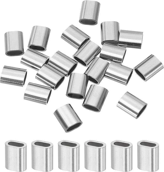 uxcell 1/8"(3mm) Wire Rope Stop Sleeve, 304 Stainless Steel Cable Wire Rope Crimping Loops Sleeve Ferrules for Cable Ferrule, Silver 20Pcs
