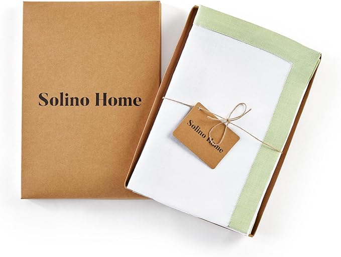 Solino Home Linen Cloth Napkins Set of 4-100% Pure Linen Sage Green and White Dinner Napkins 20 x 20 Inch for Spring, Summer - Classic, Handcrafted and Machine Washable