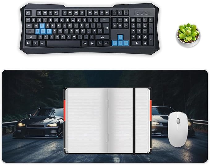 Large Mouse Pad Gaming Mousepad R34 Sports Car Racing JDM Car Cool Big Computer Desk Mat Desk Pad for Keyboard and Mouse Mat Non-Slip Base 40x90cm