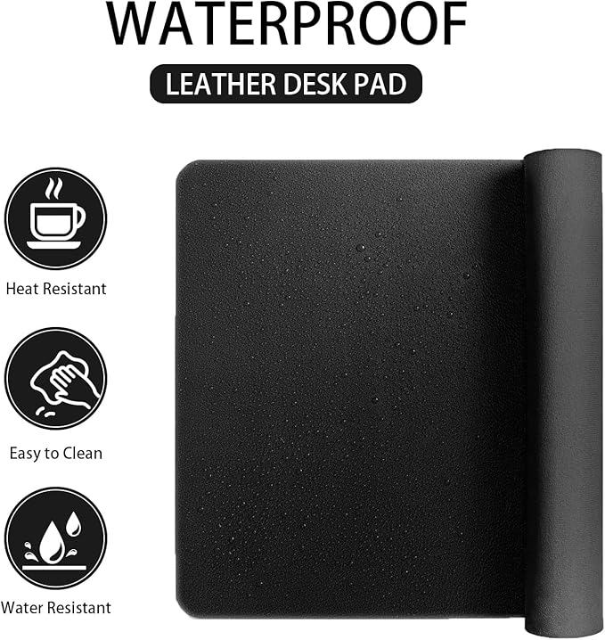 Leather Desk pad Protector, Office Mat, Large Mouse Mat, Non-Slip PU Leather Blotter, Laptop Desk Pad,Waterproof Laptop Computer Desk Keyboard Mat for Office/Work/Home/Decor (Black, 47in*18in)
