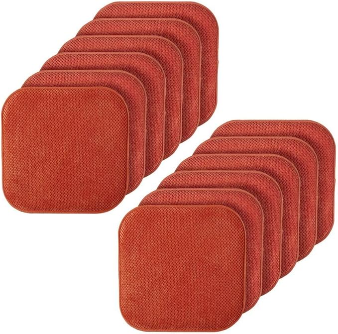 GoodGram 12 Pack Non Slip Ultra Soft Chenille Honeycomb Premium Comfort Memory Foam Chair Pads/Cushions - Assorted Colors (Pumpkin Spice, 12 Pack)