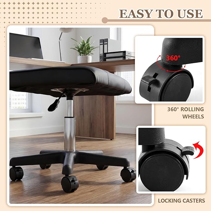 Wesiti Under Desk Leg Rest Ottoman, Adjustable Foot Stool with Wheels, PU Padded Leg Rest for Desk and Home Office, 360° Rolling with Lockable Casters, Black