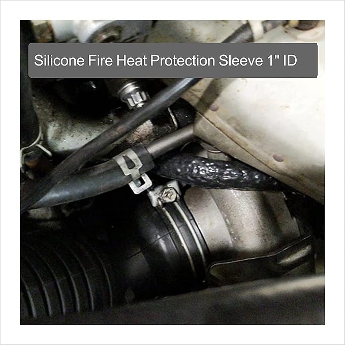 1"(25.4MM) ID Fire Sleeve Heat Sleeve Heat Shielded Fire Thermo Armor Silicone Coated Fiberglass for Automotive Hose Lines & Electrical Wiring,3.3feet(Black)