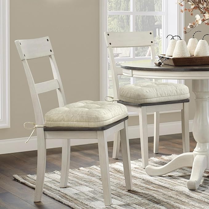 Shinnwa Kitchen Chair Cushions Set of 2, Dual-Layer Memory Foam Dining Chair Cushions, Patented Design Seat Pads with Ties, 16.5 x 16.5 x 3.5in, 2 Pack, Ivory