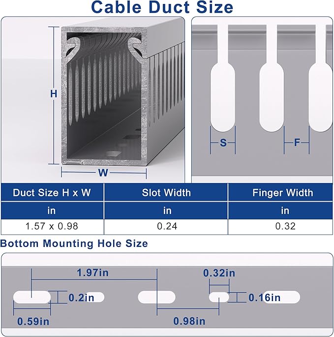 ZhiYo H1.6in W1in Professional Server Rack Cable Management Raceway, 132in (8 x L16.5in) Cable Raceway Kit, Electrically Safe PVC Open Slot Wire Raceway for Under Desk/Computer/Network Cords, Grey