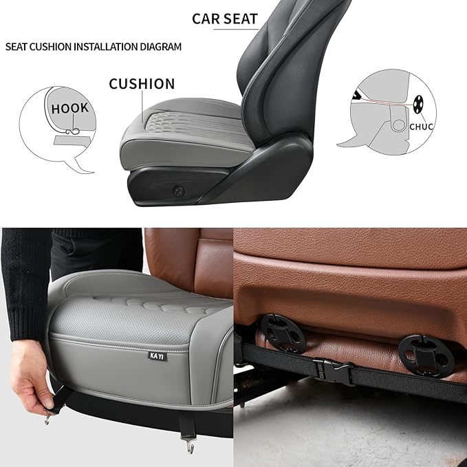 KAYI Car Seat Cover, Memory Foam Car Seat Cushion, Non-Slip Bottom Breathable Car Seat Cover, Relieve Tailbone Pain, Car Seat Protector, Suitable for 95% of Vehicles (Grey, 1 Pack)