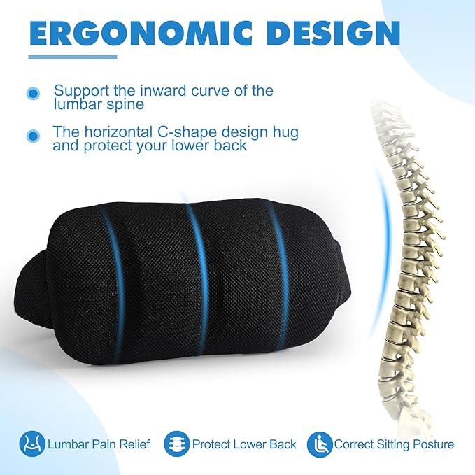 AceOrbit 2 Pcs Lumbar Support Pillow for Car Memory Foam for Low Back Pain Relief Adjustable Straps Back Support Pillow for Driving, Office Chair, Wheelchair,SUV, Truck, RV