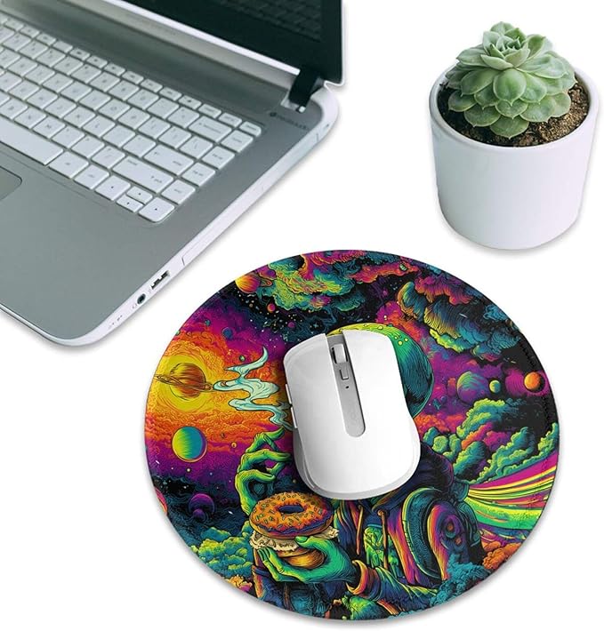 Alien Round Mouse Pad Premium Textured Mouse Mat Washable Mousepads with Extended Stitched Edges Non Slip Rubber Base Small Mousepad 7.9 X 7.9 X 0.12 Inches