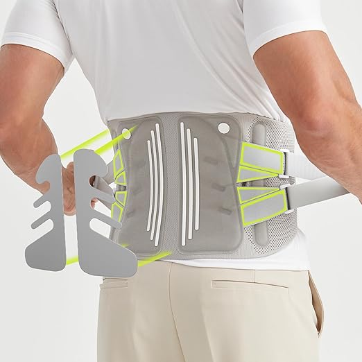 Back Brace for Lower Back Pain Relief Lumbar Support With 3D Support Plate,Lower Back Brace with 4 Stays & Adjustable Support Straps for Men & Women, Sciatica, Scoliosis, Herniated Disc Grey S