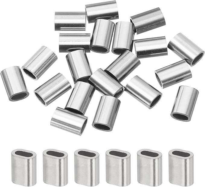 uxcell 1/16"(1.5mm) Wire Rope Stop Sleeve, 304 Stainless Steel Cable Wire Rope Crimping Loops Sleeve Ferrules for Cable Ferrule, Silver 20Pcs