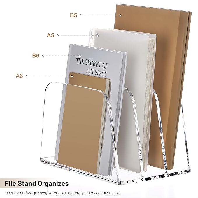 YUXUN Desk File Organizer,3-Section Vertical Clear Acrylic Desk Organizer File Holder Mail Sorter Office Organization for Office Home &Classroom（B5）