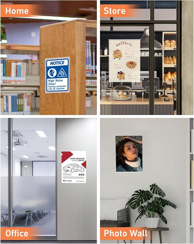 Dynta 12 Pack Acrylic Sign Holder 8.5 x 11 with Double Sided Adhesive Tape, Plastic Sign Holder Wall Mount, Memo Document Flyer Brochure Menu Holder for Display