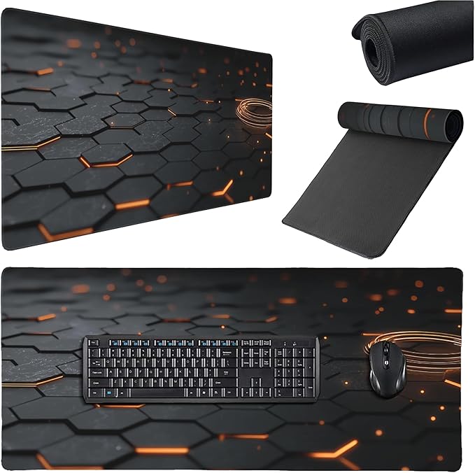 Large Extended Gaming Mouse Pad with Stitched Edges, (35.4X15.7In) Durable Non-Slip Natural Rubber Base, Waterproof Computer Keyboard Pad Mat for Esports Pros/Gamer/Desktop/Office/Home (E)