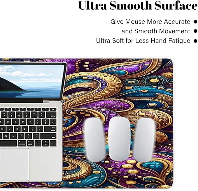 Large Mouse Pad Ethnic Boho Purplw Non-Slip Rubber Long Gaming Desk Mat Big Computer Keyboard Mousepad Waterproof Protector Wristing Pad for Gaming Office Home Decorative 31.5 X 11.8 Inch