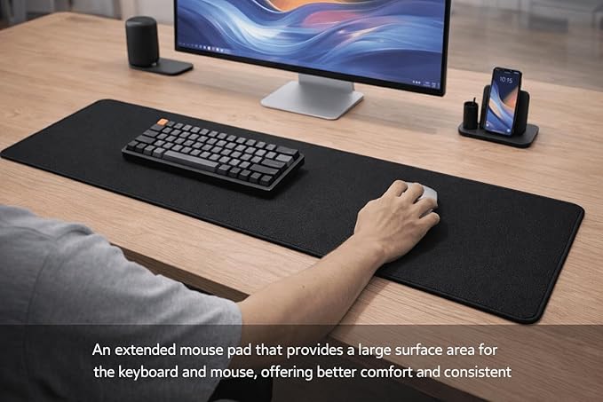 Mouse Pad | Premium PU Leather Surface with Stitched Edges | Anti-Slip Rubber Base, Easy to Clean | for Home Office, Computer Work, Writing & Daily Use (1, 31.50" L x 11.81" W(80cmL x 30cmW))