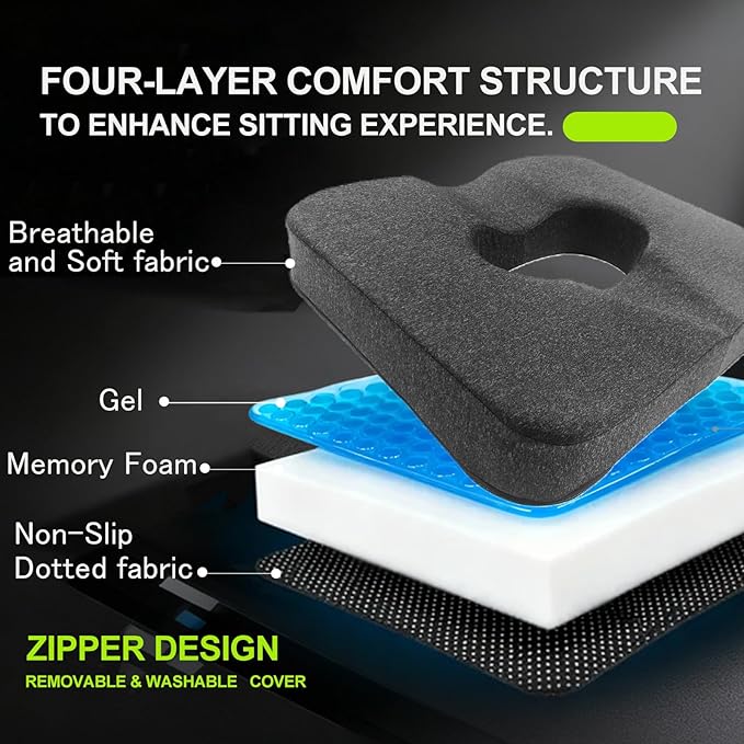 Gel & Memory Foam Wheelchair Seat Cushion,Donut Pillow for tailbone pain relief,Bed Sore Cushions for Butt,Pressure Relief,Sciatica,Coccyx,hemorrhoid Pillow,Cushion for Office Chair & Desk（GRAY）