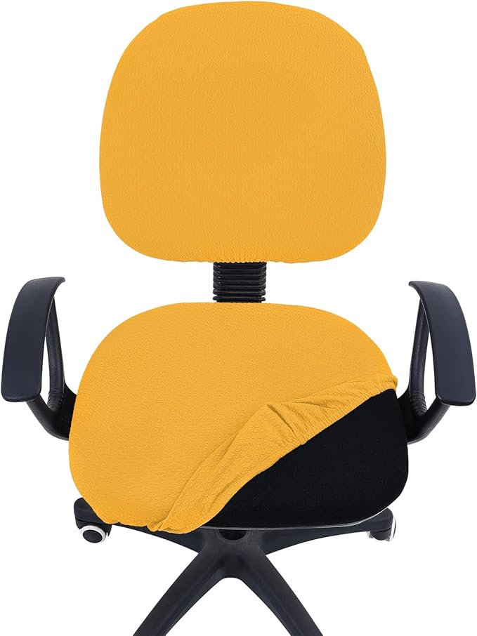 Smiry Stretch Jacquard Office Computer Chair Covers, Removable Washable Universal Desk Rotating Chair Slipcovers Protector, Seat + Backrest Cover, Mustard Yellow