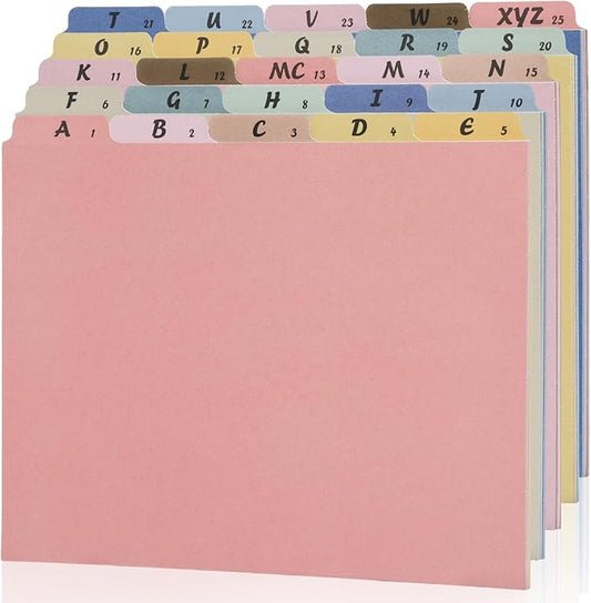 1 Set 25 Alphabet File Dividers A-Z Top Tab File Guides Letter Size 1/5 Cut Tab Manila Alphabetical Files Organizer Filing Cabinet Dividers for Work Office Home School and Desk Organizer(Boho)