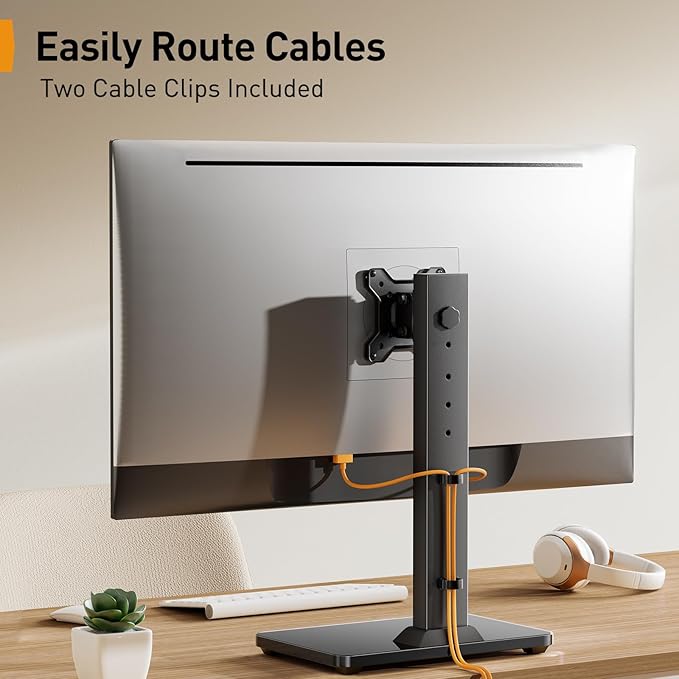 Perlegear Small TV Stand & Monitor Mount for 13-34 Inch Screens, Universal Table Top Base & Desk Riser with Swivel, Tilt, 360° Rotation and 5 Height Settings, Holds 44 lbs, Max VESA 100x100mm, PGTVS29