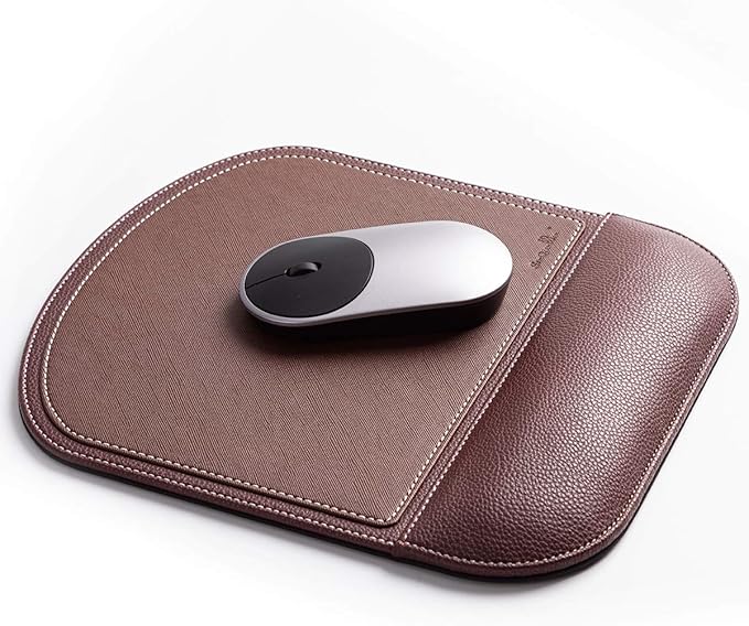 Brown Office Square Leather Mouse Pad with Wrist Rest Non-Slip Design, Business Style Gaming PU Mousepad for Learners, Workers &Computer Users.