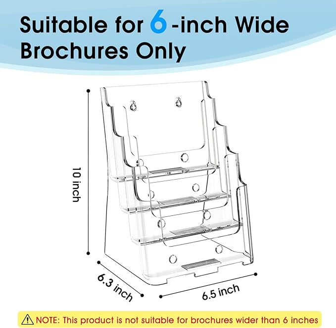 MaxGear Brochure Holder 4 Tier 6x9 inch Acrylic Literature Display Stand Clear Plastic Flyer Holder Wall Mount or Countertop Use for Pamphlets, Booklets, 2 Pack
