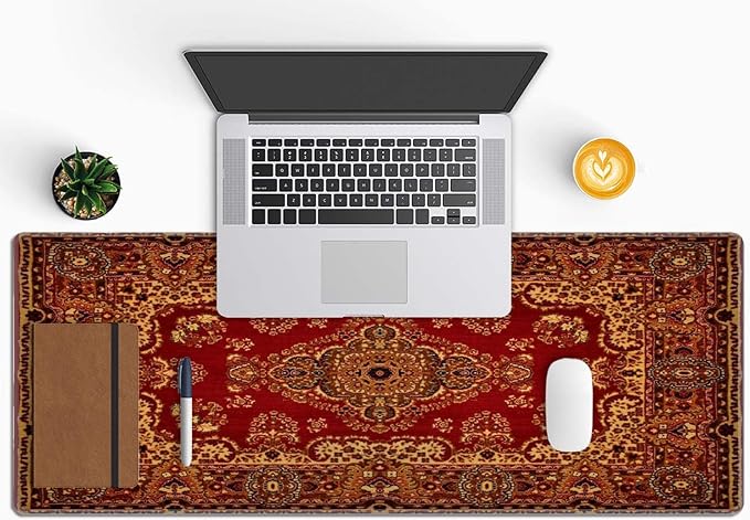 Rug Desk Mat Vintage Retro Boho Large Extended Mouse Pad XL Desk Pad Gaming Mousepad Keyboard Mouse Mat for Computer Laptop 31.5''X11.8'' Non-Slip Rubber Base with Stitched Edges