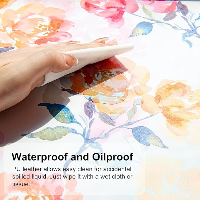 QiyI Floral Mouse Pad, Watercolor Flowers Desk Mat for Desktop, Women Girls Office Décor Accessories, PU Leather Waterproof Gaming Mousepad, Pink Yellow Peonies Desk Pad Computer Mat, 31.5" x 11.8"
