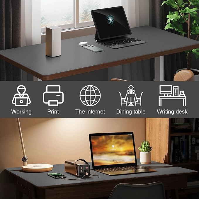 DAWNTREES Desk Mat for Desktop,PU Leather Desk Pad Protector,Non Slip, Large Mouse Pad and Keyboard Mat, Waterproof Writing Pad for Office and Home (Dark Gray,47.2''x23.6'')