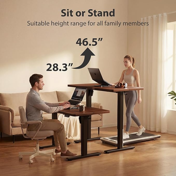 Cubiker Standing Desk, 48x24 Inches Sit Stand Home Office Desk, Electric Stand up Desk, Adjustable Desk with Splice Board, Black Frame/Black Walnut Top