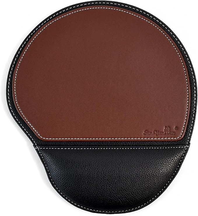 Brown Office Square Leather Mouse Pad with Wrist Rest Non-Slip Design, Business Style Gaming PU Mousepad for Learners, Workers &Computer Users.