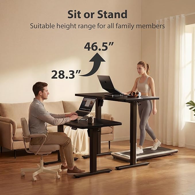 Cubiker Standing Desk, 55x24 Inches Sit Stand Home Office Desk, Electric Stand up Desk, Adjustable Desk with Splice Board, Black Frame/Black Top