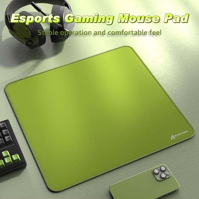 ATTACK SHARK CM02 Gaming Mouse Pad for Esports Speed Large Mouse mats for Desk Waterproof Surface Stitched Edges and Anti-Slip Rubber Base Size L Laminate 17.72” x 15.75” x 0.16” Green