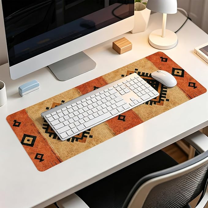 Western Mouse Pad,Western Desk Accessories,Vintage Boho Kilim Large Mouse Pad,Rustic Tribal Aztec Desk Mat,Aesthetic Ethnic Mousepad for Cowboy Home Office Dorm Desktop Decor,31.5x11.8 Inch