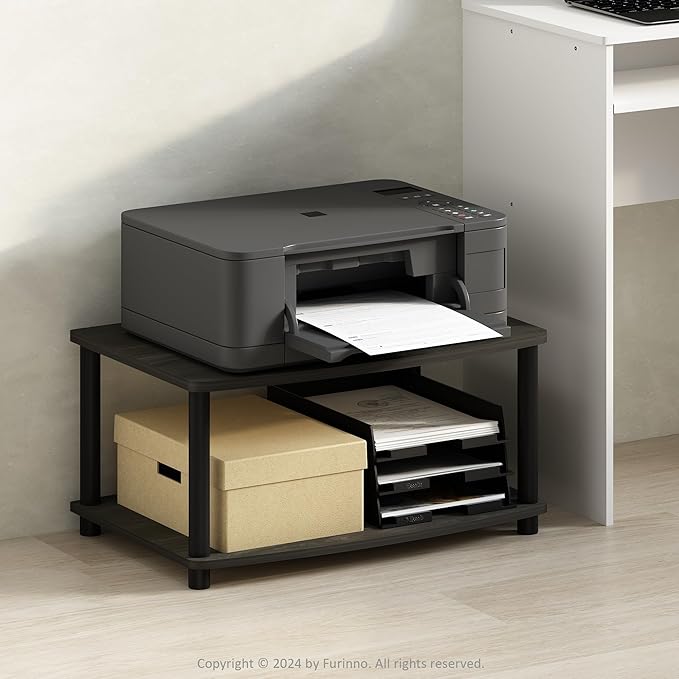 Furinno Turn-N-Tube Printer Stand with Storage, 2-Tier Printer Table, Under Desk Printer Stand, Toolless Assembly, for CPU, Office Supplies, Home Office, Espresso