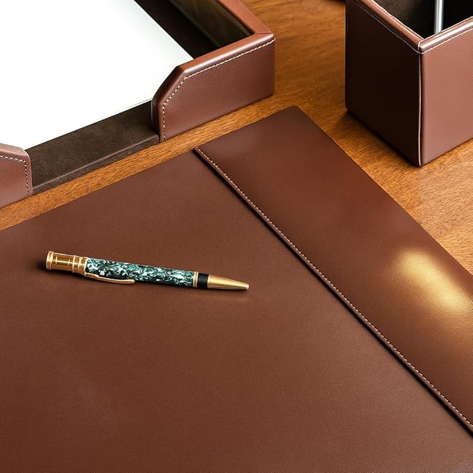Dacasso Bonded Pad with Side Rails Luxury Leather Desk Blotter for Writing, 30 x 18 (Dark Brown)
