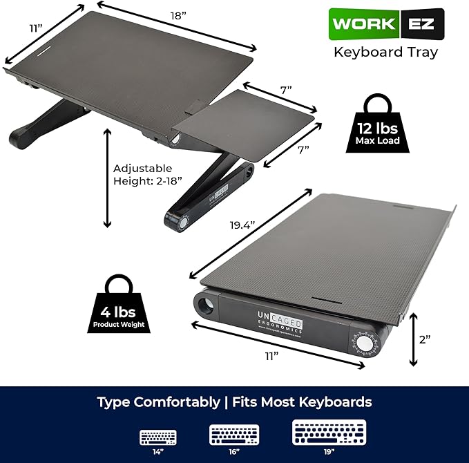 Uncaged Ergonomics WorkEZ Adjustable Computer Keyboard Stand for Desk, Keyboard & Mouse Riser, Ergonomic Portable Stand for Desktop, Computer Keypad Riser for Desk