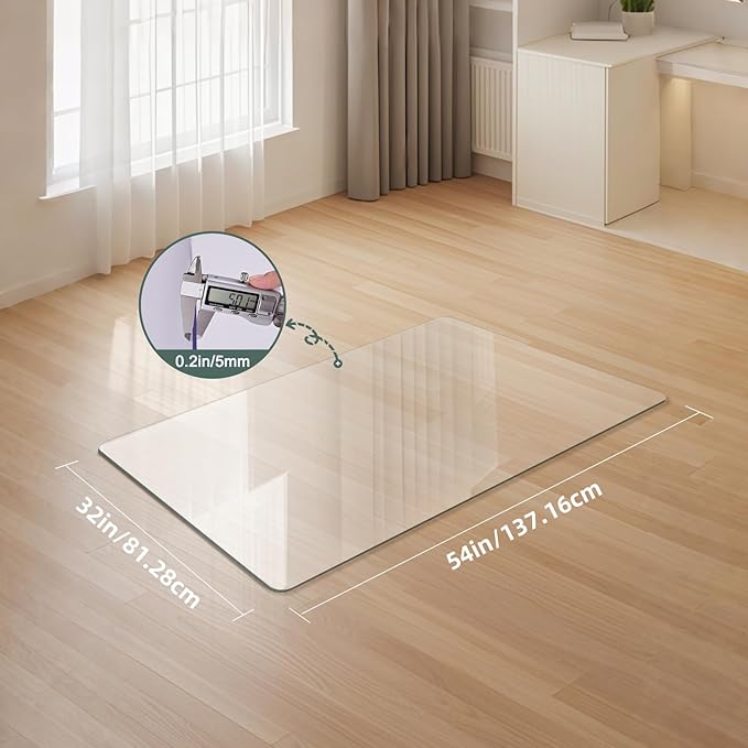 Glass Chair Mat Heavy 54" x 32" -1/5" Thick Premium Tempered Glass Duty Hard Glass Chair Mats -for Office Chair on Carpet or Hard Floor with 4 Anti-Slip Pads