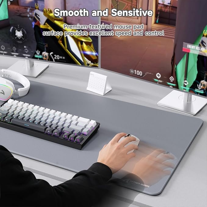 ATTACK SHARK CM02Pro Gaming Mouse Pad for Esports Speed Large Mouse mats for Desk Waterproof Surface Stitched Edges and Anti-Slip Rubber Base Size XXL Laminate 35.43” x 15.75” x 0.16” Gray