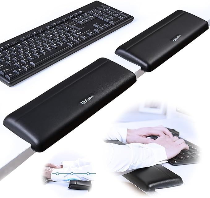 UnivoColors L-Shaped Desk Edge Cushion,PU Leather,Non-Slip,Separate Design,Memory Foam Desk Edge Support,Ergonomic Design for Long-Hour Work(11.8 * 3.9 inch 2-Piece Set of Black)