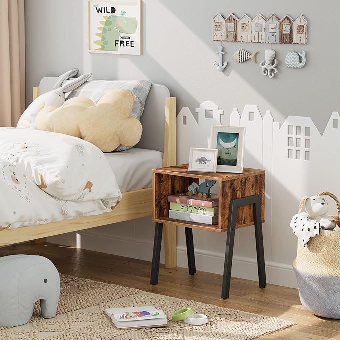 HOOBRO Small Nightstands Set of 2, Stackable End Tables, Side Tables, Bedside Tables with Open Storage Shelf, for Small Spaces, Bedroom, Living Room, Rustic Brown BF38BZP201