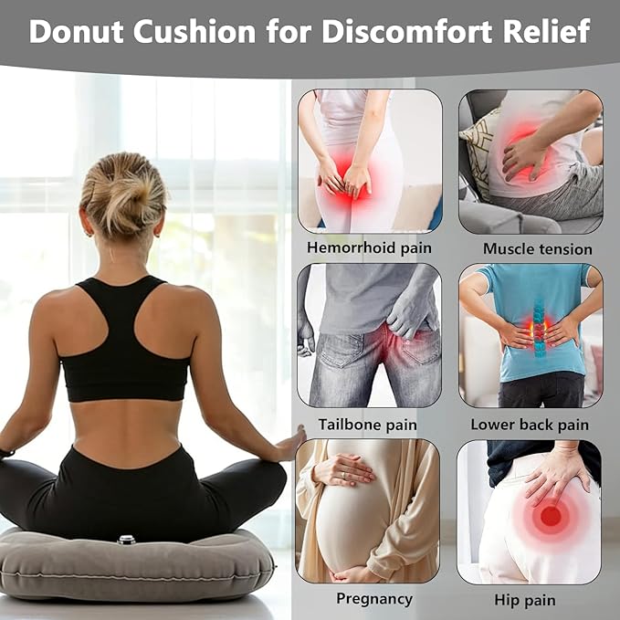2 Pack Inflatable Donut Pillow, Hemorrhoid Pillows for Sitting, Portable Donut Cusion for Pressure Relief, Tailbone & Coccyx Support for Home, Office, Wheelchair and Car