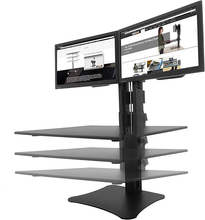 Victor High Rise Collection Dual Monitor Sit-Stand Standing Desk Converter, 28" by 23" by 15.5", Black