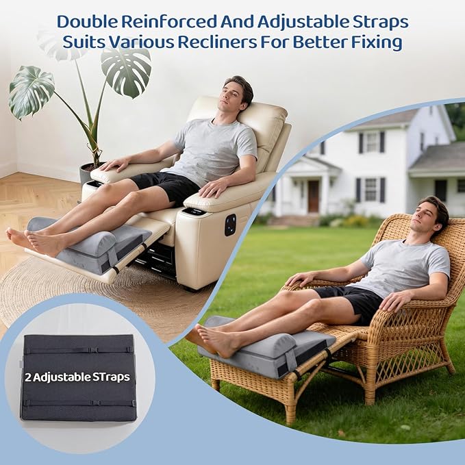 Recliner Foot Rest Cushion - Recilner Leg Rest Cushion with Removable Semi-Cylinder for Superior Support, Adjustable Recliner Foot Rest Extender, Recilner Leg Pillow with 2 Straps, Black