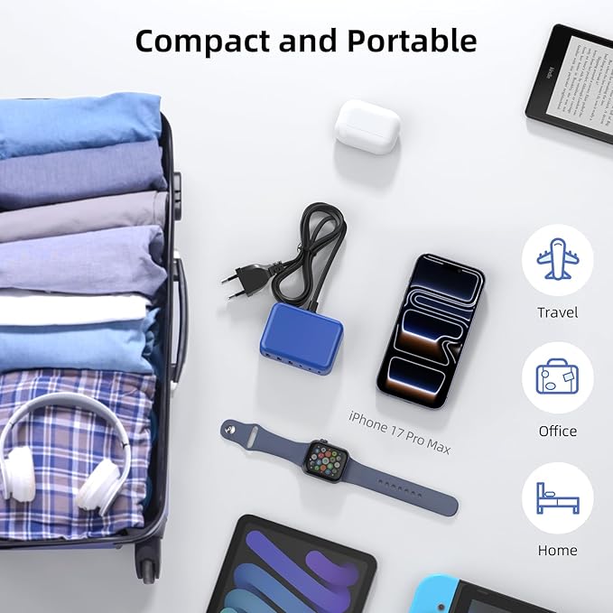 6 in 1 USB Charger, Charging Station for Multiple Devices, 100W Fast Charging Blocks with Type C Ports, USB Charging Hub Organizer Multiport Power Strip for iPhone, Ipad, Kindle, Travel Accessories