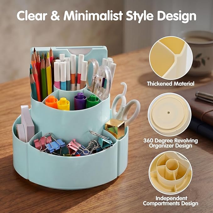 360 Rotating Pen Holder for Desk with Checklist Routine Chart Pencil Organizer To Do List Planning Board with Slider Pen Organizer with 7 Slots Desk Organizers and Accessories for Office School Home