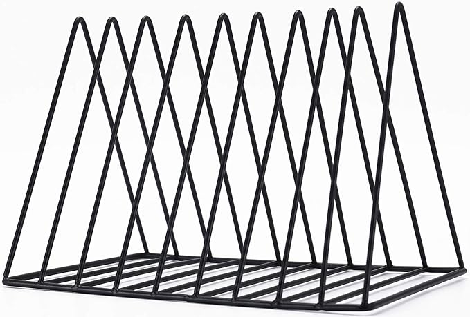 Sooyee 9 Slot Black Magazine Holder, Desktop File Sorter Organizer Triangle Bookshelf Decor for Home Office, Iron Wire, 10.2" L x 7" W x 6.9" H