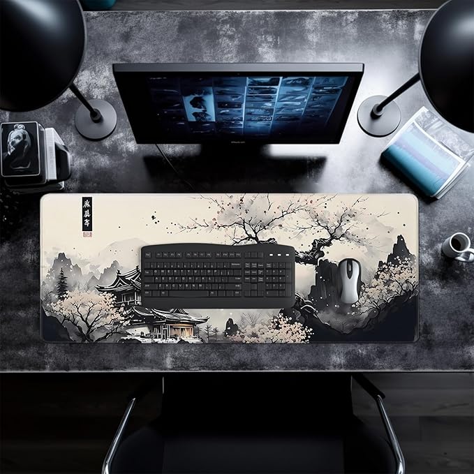 Japanese Mouse Pad, Large Japanese Desk Mat, XL Anime Gaming Keyboard Mat, Non-Slip Rubber Base, Big Extended Desk Protector for Office and Home, 31.5”x11.8”