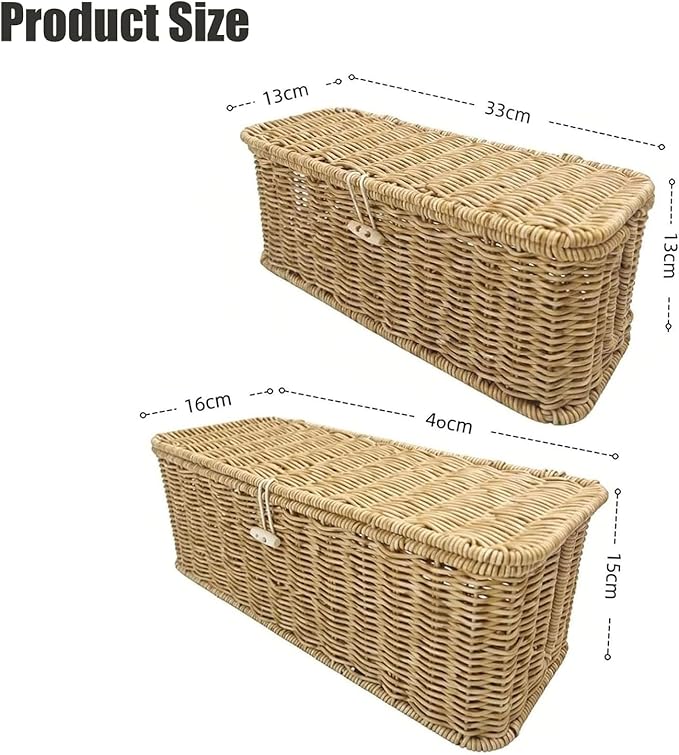 Handwoven Rattan Cable Management Box, Basket to Hide Cords, Container for Tv Wire, Computer, Router, USB Hub (Beige, L：15.7 * 6.2 * 5.9inch)