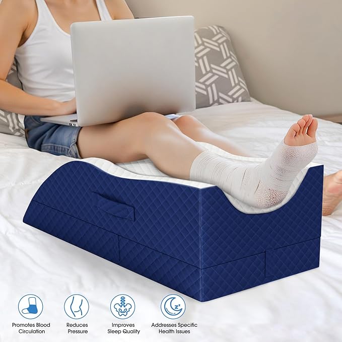 TranquilRelax Leg Pillow, Leg Elevation Pillow with Pad and Memory Foam, Height Adjustable Bolster Pillow for Legs, Leg Pillow Elevation Blood Circulation, for Post-Surgery, Blue